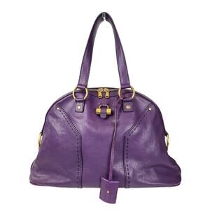 Yves Saint Laurent Purple Leather Shoulder Bag Large Dome Tote Gold Hardware